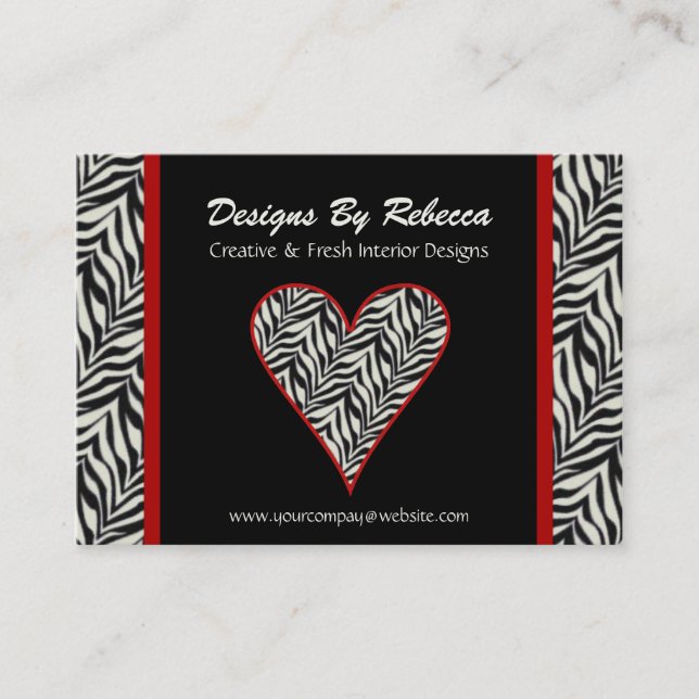 Tarjeta de presentación de Zebra Print Heart (Anverso)