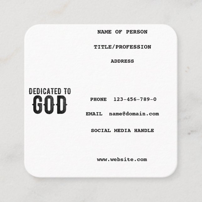 TARJETA DE PRESENTACIÓN DEDICADO A DIOS PERSONALIZABLE GUAY TEXTO NEGRO (Anverso)