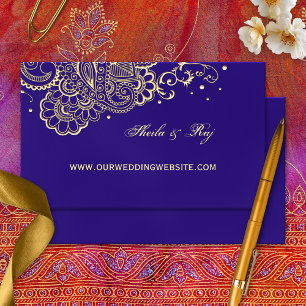 Tarjeta de presentación del Boda Purple Gold Henna