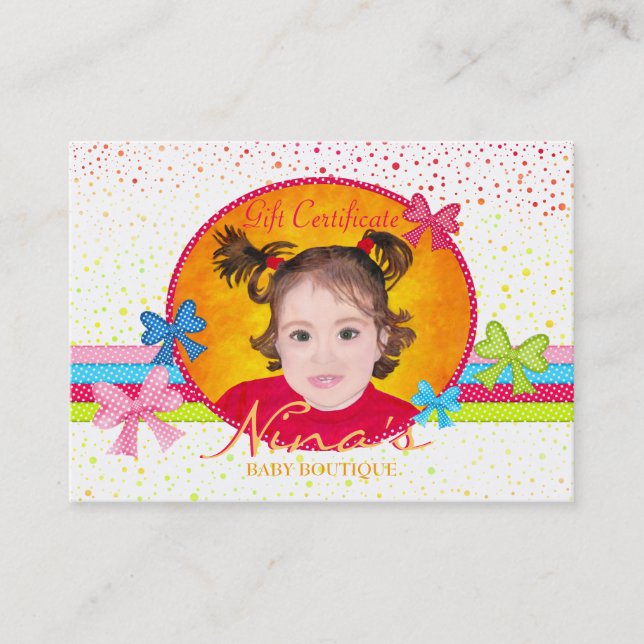 Tarjeta de presentación del certificado de regalo  (Anverso)