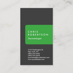 Tarjeta de presentación del dermatólogo verde gris