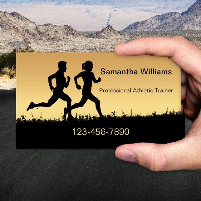 Tarjeta de presentación del entrenador deportivo d (Elegant sports or fitness coach business card featuring a silhouette of two people running )