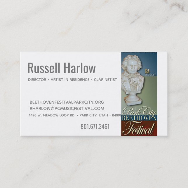 Tarjeta de presentación del Festival Russell Harlo (Anverso)