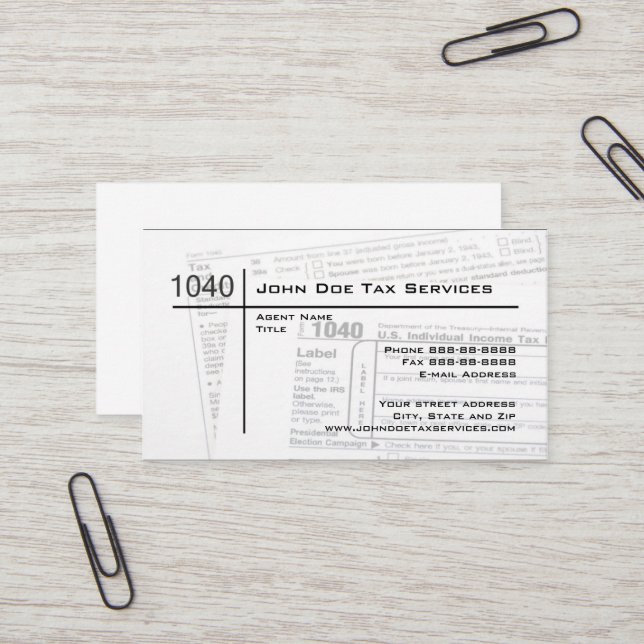 Tarjeta de presentación del formulario de impuesto (Anverso/Reverso In Situ)