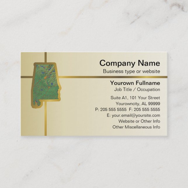 Tarjeta de presentación del mapa de Alabama (Anverso)