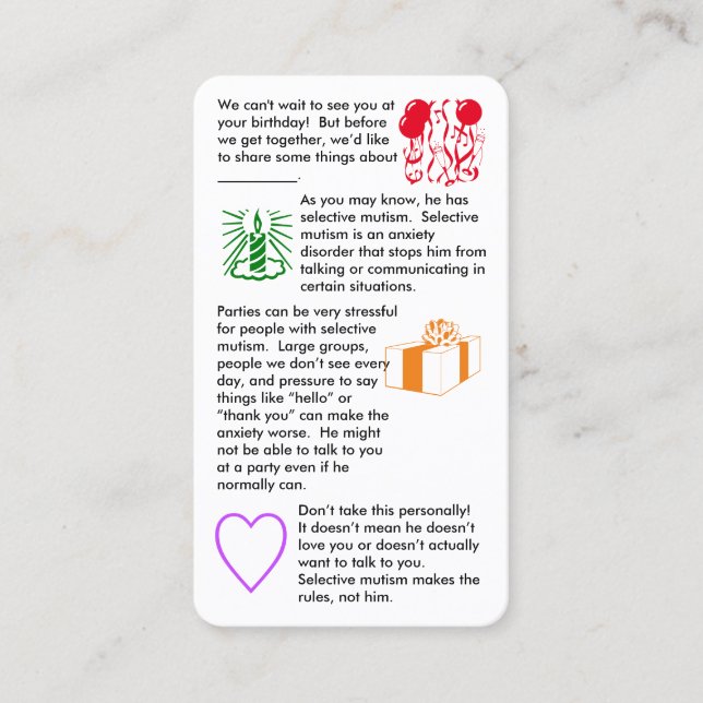 Tarjeta de presentación del niño de cumpleaños par (Anverso)