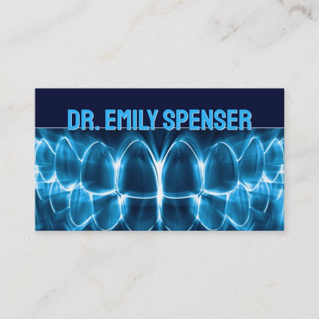 Tarjeta de presentación Dentist Blue GIGHT Teeth (Anverso)