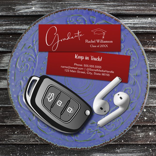 Tarjeta De Presentación Detalles de la clase de nombre de graduación Cardi (Small cardinal red Graduation Calling Cards are 3" x 1", hand out to friends keep in touch)