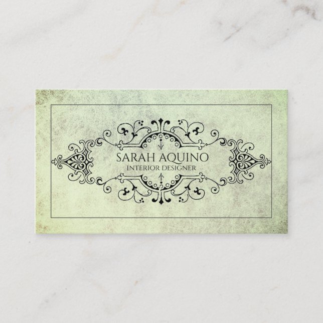 Tarjeta De Presentación Diseñador de interiores de textura verde monograma (Anverso)