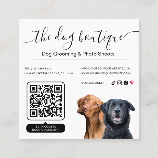 Tarjeta De Presentación Dog Boutique Business Card Black and White (Reverso)