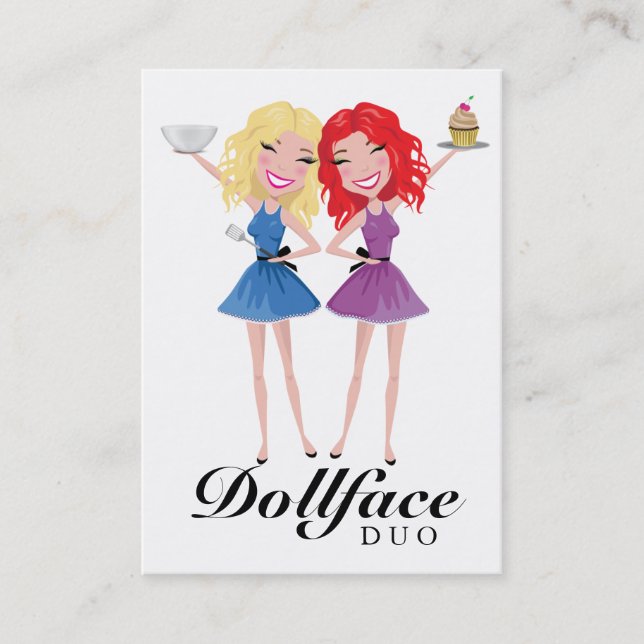 Tarjeta de presentación Dollface Duo Blonde Red Ha (Anverso)