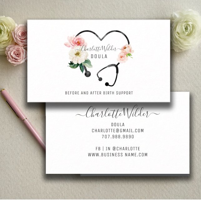 Tarjeta de presentación Doula Floral Stethoscope (Subido por el creador)