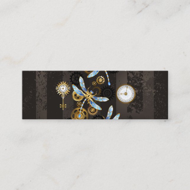 Tarjeta De Presentación Dragoniscos de Steampunk sobre fondo rayado marrón (Anverso)