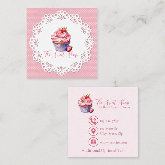 Tarjeta De Presentación Editable Pink Bakery Business Card | 2.5" Square (Anverso / Reverso)