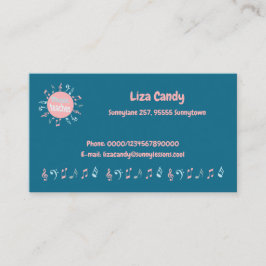 Tarjeta De Presentación El profesor de música elegante nota fondo azul