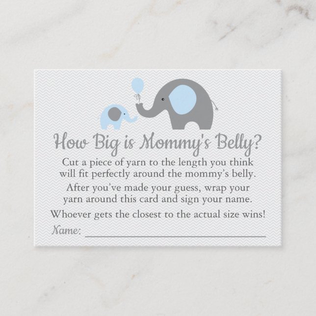Tarjeta De Presentación Elefante azul Baby Shower Qué grande es el Belly d (Anverso)
