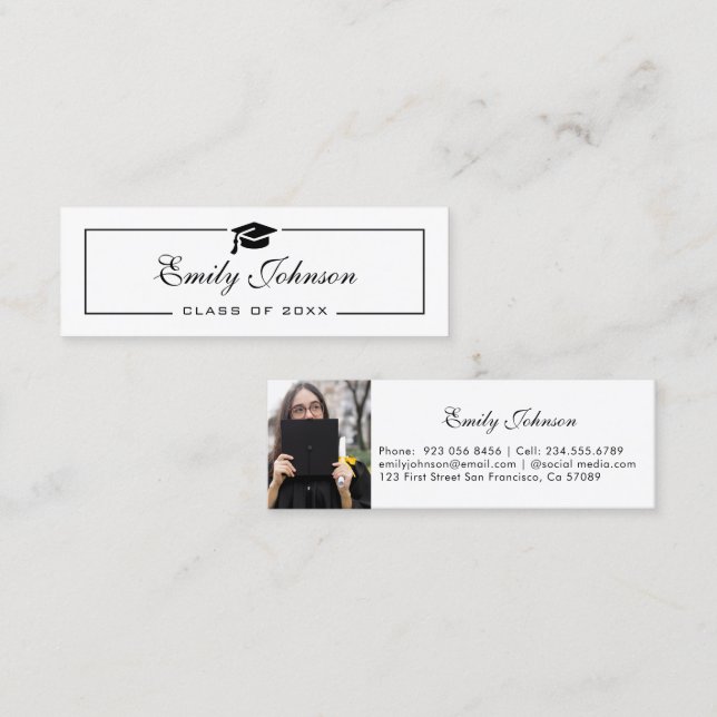 Tarjeta De Presentación Elegant Graduation Name Card - Photo Card (Anverso / Reverso)