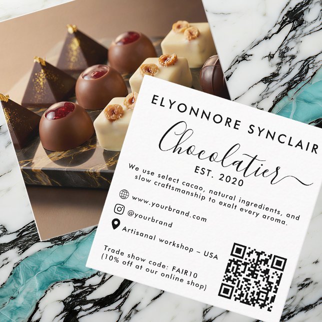 Tarjeta De Presentación Elegant Script Chocolatier Brand Photo QR Code (Subido por el creador)