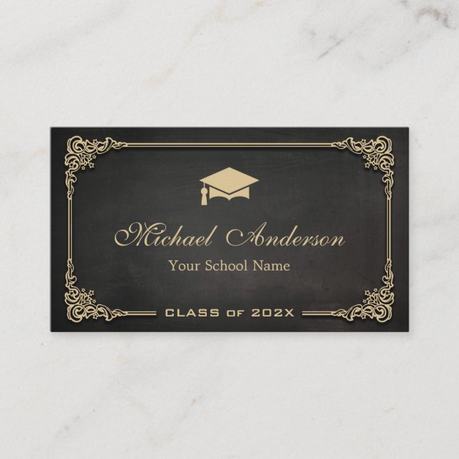 Tarjeta De Presentación Elegante clase de oro negro de estudiante graduado (Anverso)