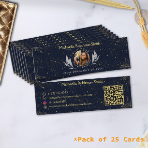 Tarjeta De Presentación Elegante Código QR de Graduación Navy Gold