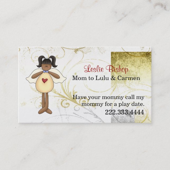 Tarjeta De Presentación Elegante Country Angel Mommy Play Date Card (Anverso)