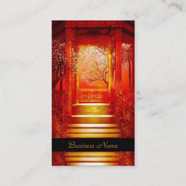 Tarjeta de presentación elegante escena asiática o (Anverso)
