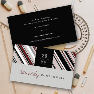 Tarjeta De Presentación Elegante Graduado Moderno de Rayas Marrones Preppy