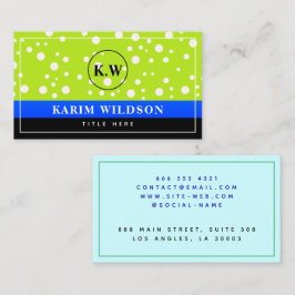 Tarjeta De Presentación Elegante Monograma Verde Azul Negro Inicial