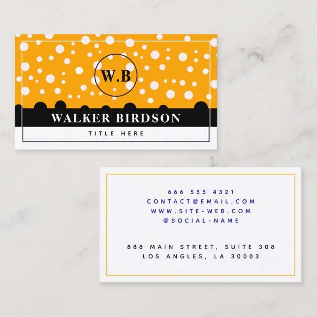 Tarjeta De Presentación Elegante Naranja blanco negro monograma inicial (Anverso / Reverso)