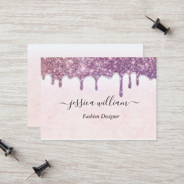 Tarjeta De Presentación Elegante Purpurina rosa de Rubor Agate Moda modern (Anverso/Reverso In Situ)