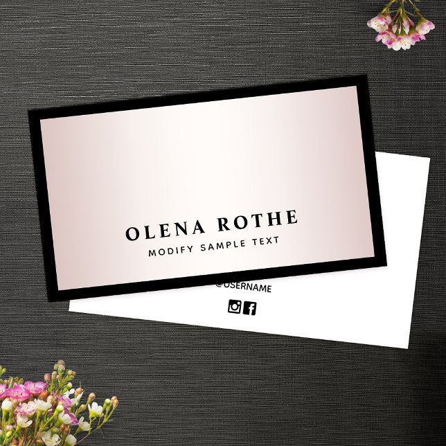 Tarjeta De Presentación Elegante Rosa Gold Professional Black Border (Subido por el creador)