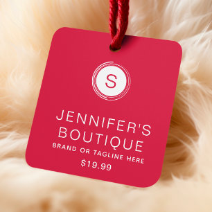 Tarjeta De Presentación Etiquetado Moderno de Boutique Rojo y Blanco