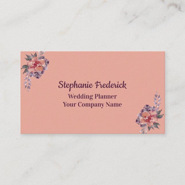 Tarjeta de presentación Femenina Pink Purple Flora (Anverso)