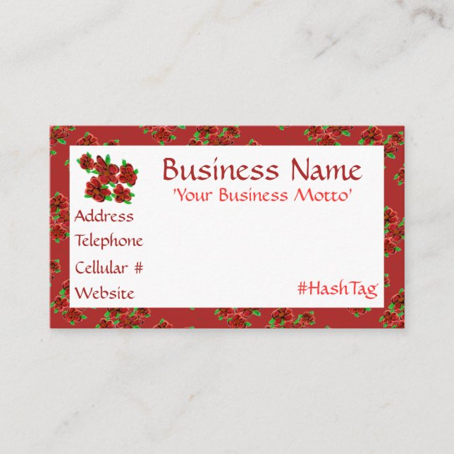 Tarjeta de presentación Feminine Barn Red Floral (Anverso)