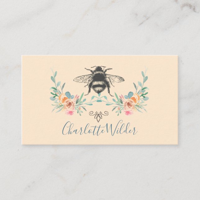 Tarjeta De Presentación Firma de guión Crema floral de abeja personalizada (Anverso)