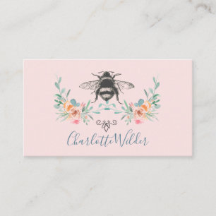 Tarjeta De Presentación Firma de guión rosa de abeja floral personalizado