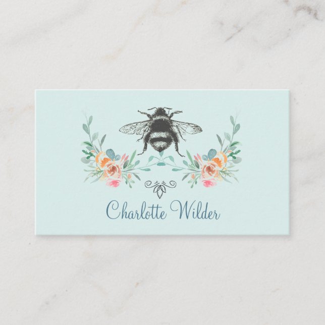 Tarjeta De Presentación Firma de script azul de abeja personalizado (Anverso)