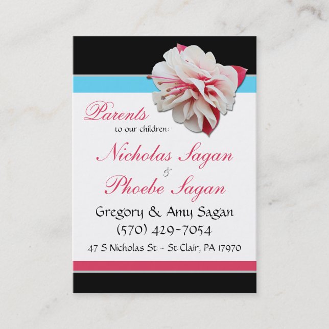 Tarjeta De Presentación Flor de Fuchsia ~ 2 niño, 2 padres llamando a tarj (Anverso)