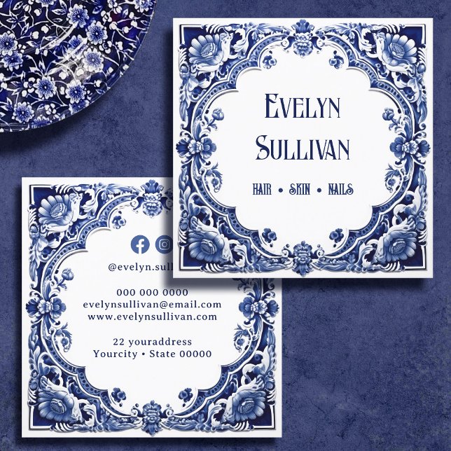 Tarjeta de presentación floral azul Delft (Subido por el creador)