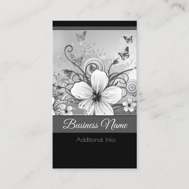 Tarjeta de presentación floral blanca y negra 2 (Anverso)