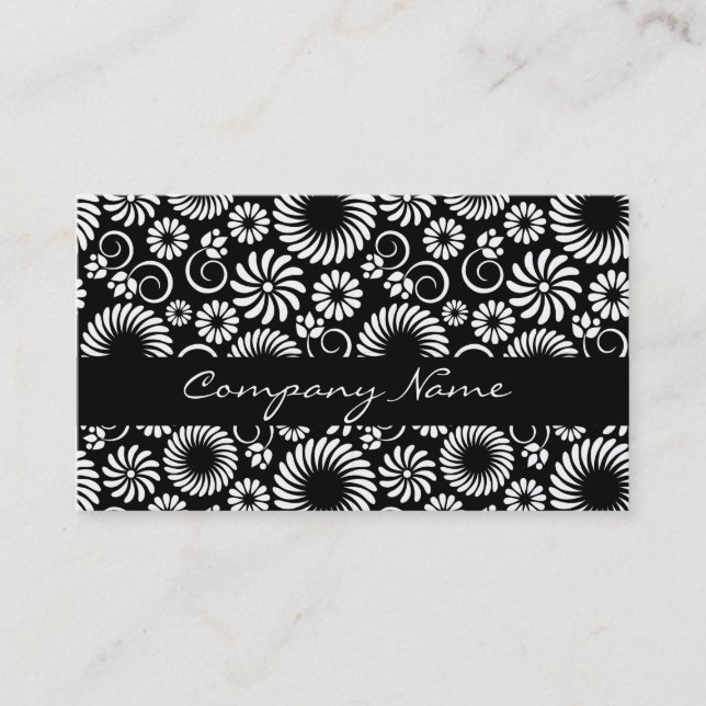 Tarjeta de presentación floral en blanco y negro (Anverso)