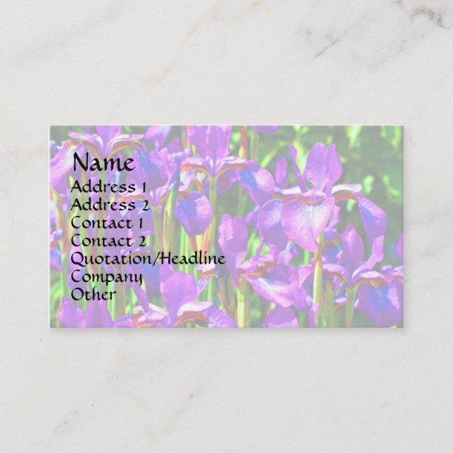 Tarjeta de presentación floral irises con barba mo (Anverso)