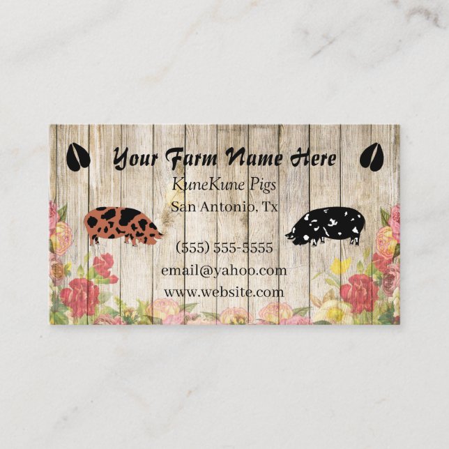 Tarjeta de presentación Floral Kune Kune Pig (Anverso)