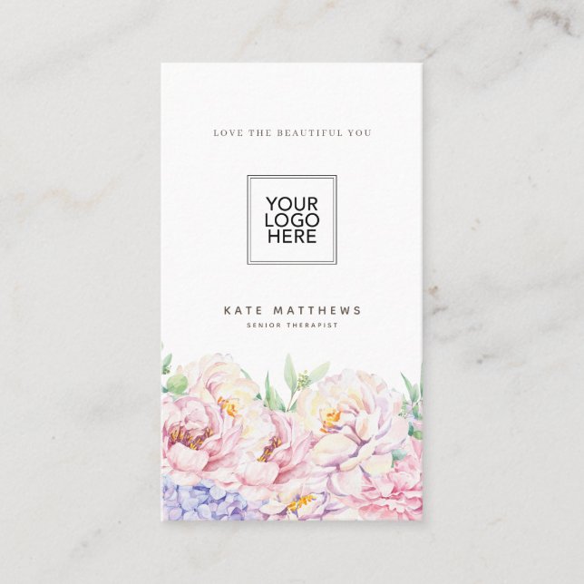 Tarjeta de presentación floral simple con código Q (Anverso)