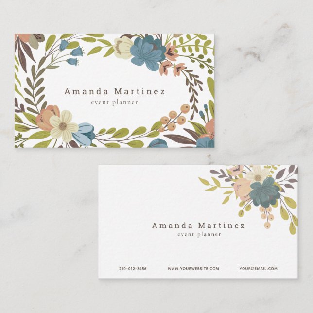 Tarjeta de presentación Floral Wreath White (Anverso / Reverso)
