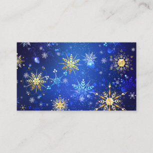 Tarjeta De Presentación Fondo azul XMAS con copos de nieve dorados