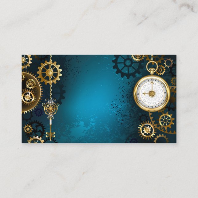 Tarjeta De Presentación Fondo turquesa de vapor con engranajes (Anverso)