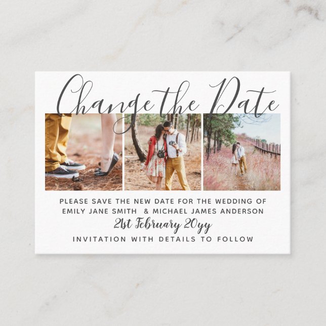 Tarjeta De Presentación FOTO CAMBIAR LA FECHA Pequeña Boda Elegante (Anverso)