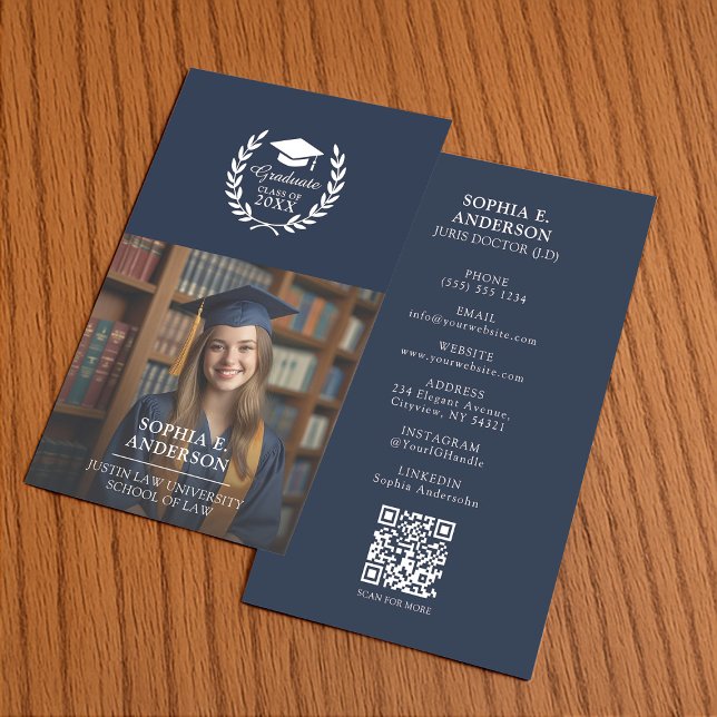 Tarjeta De Presentación Foto de graduado azul de la Marina personalizada N (Subido por el creador)