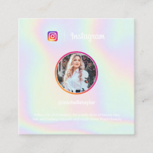 Tarjeta De Presentación Foto de Instagram holográfica en arcoiris pastel